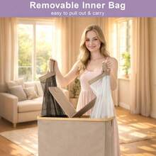 140L Laundry Hamper With Lid And 2 Removable Liners Large Capacity For Dirty Clothes Storage In Bedroom Bathroom - 棕色 - 查看 3