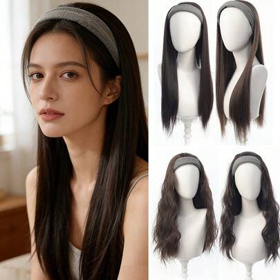 Daily Headband Wig One-Piece Women's Long Straight Hair, Long Water Ripple Curly Hair, Half Head Cover With Natural Atmosphere