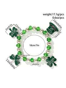 1 pieza Pulsera del Día de San Patricio - Sombrero verde primavera, diseño de trébol, pulsera elástica, para regalo de fiesta festiva - Multicolor - Ver 3
