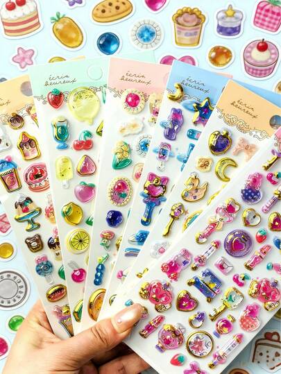 3D Japanese Style Exquisite Embossed Crystal 3D Stickers, Children's Rewards, Girls' Phone Cases, Diamond Gemstone Decorative Stickers