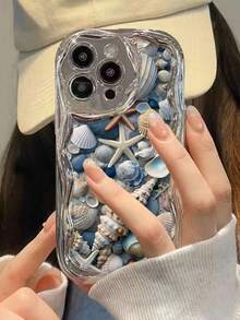 Seashell Printed Cream Texture Electroplated Soft Phone Case Compatible With IPhone 17/17 Pro Max, 16/16 Pro/16 Pro Max, 15, XR, 7P/8P, P12 Pro Max, P13 Pro Max, P14 Pro Max, P13, P14, P11, P12, P14, XS/S/XS Max/7/8, Cute & Fashionable Thick Protective Cover - Multicolor - View 6