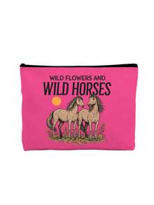 Wild Flowers And Wild Horses Pattern Makeup Bag, Cartoon Fun Multi Functional Canvas Bag, Charger Storage Bag,Travel Essential Makeup Bag: Girls' Travel Survival Bag, Men's And Women's Zipper Bag, Cosmetics, Makeup And Travel Essential Lightweight Reception Bag, Perfect Gift For Teenagers, Birthday And Travel Accessories,Holiday Gifts - Multicolor - View 14