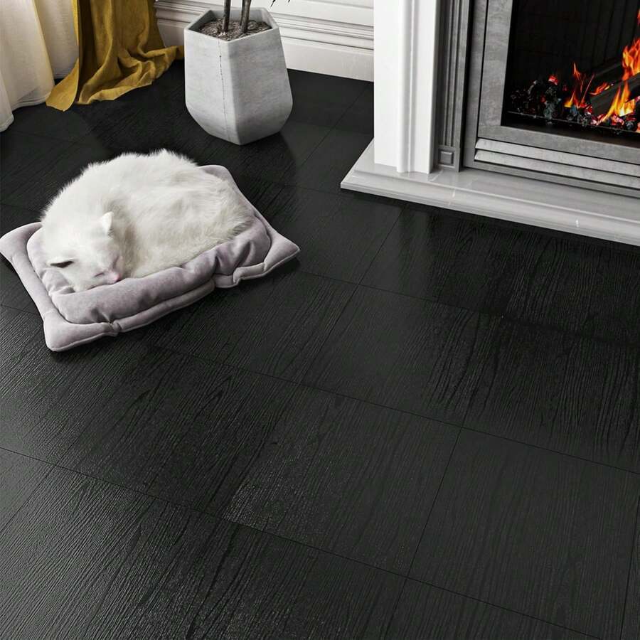 LaCheery 12"X12" Peel And Stick Floor Tile Brown Wood Vinyl Peel And Stick Floor Tiles Vinyl Plank Flooring Waterproof Laminate Flooring Planks Sticky Floor Tiles For Bathroom Kitchen Floor 4-Tile - 黑色木紋自黏地板磚 - 查看 1