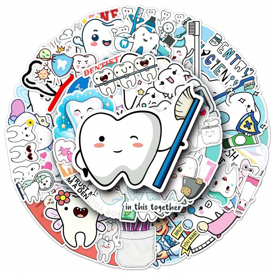 50 pièces Autocollants de protection des dents, convenant pour ordinateur portable, bouteille d'eau, guitare, vélo, voiture, , bagage, planche à roulettes, graffiti, autocollants mignons, meilleur cadeau pour les adolescents et les jeunes adultes, fournitures de scrapbooking - Prenez bien soin de vos dents-1141 - Voir 1