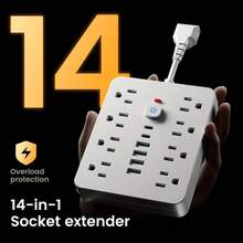 Regleta de Alimentación,Extensor de toma de corriente múltiple con USB, Extensor de enchufe múltiple 14 en 1 con USB, divisor de toma de corriente eléctrica de pared con 3 puertos USB (1 USB C) y 8 tomas y2 puertos de carga type-c de corriente, carga de pared - Tipo de Enchufe B USA (110-127V) - Ver 3