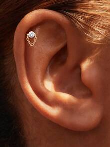 EleRunis 1件 925纯银单钻链平底耳骨耳廓穿孔饰品，适合日常佩戴、婚礼、派对、订婚、周年纪念、情人节等场合。 - 金色 - 查看 7