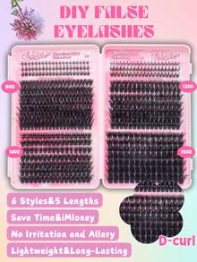 1164PCS/582PCS Fluffy Eyelash Clusters, Single Lashes, 80D+100D+120D+150D Fluffy Eyelash Cluster Set With Lower Lashes, Thick Cluster Eyelash Extensions, Single Faux Mink Eyelash Clusters, DD Curl, 0.31-0.63inch, Russian Volume Lash Clusters With Lash Glue, Tweezers & Brush, High Capacity Cluster False Lashes, Perfect For Weddings, Parties, Halloween, Christmas & Special Occasions, Festive Glam Beauty - Black - View 3