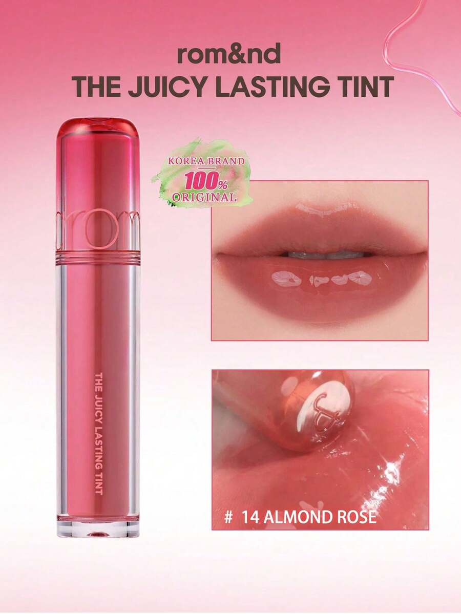 Rom&nd Romand Long-Lasting Juicy Lip Tint, No.14 Almond Rose, Jelly Texture, Glossy & Luminous, Non-Sticky, Layerable, Lightweight & Long-Lasting, Angled Heart-Shaped Applicator, Pocket-Sized, Radiant Finish In 5 Seconds, Korean Makeup, 3.5g/0.12oz - 14 ALMOND ROSE - 查看 1