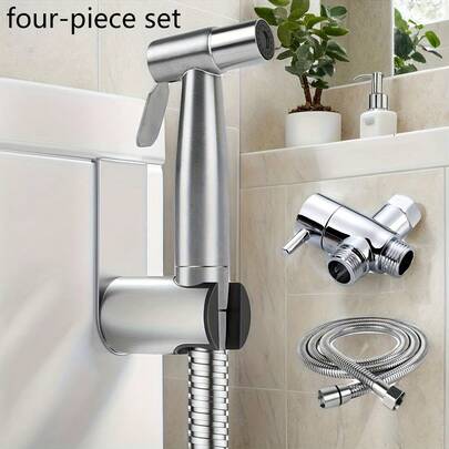 Adjustable High Pressure Stainless Steel Handheld Bidet Sprayer Set, Includes Angle Valve, No Drilling Installation, Suitable For Bathroom/Floor Cleaning, Compatible With Toilet/Pet Washing