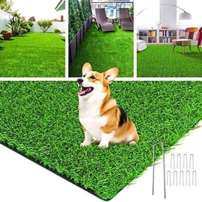 100*100cm Realistic Artificial Grass Mat With Drainage Holes, Replacement Fake Lawn Turf For Indoor/Outdoor Dog Potty, Garden, Balcony Decor