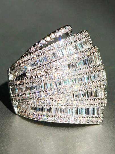 1 PC Pretty Cubic Zirconia Ring For Women For Valentine's Day Gift Wedding Anniversary Party Jewelry