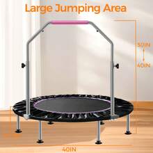 40" Foldable Mini Trampoline, With Durable Bungee Band And Adjustable Foam Handle For Home Gym,Indoor Trampoline For Kids, Adults Indoor/Garden Workout, Fitness Rebounder With Adjusta - 黑色 - 查看 3