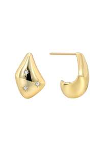 Women's Asymmetrical Arc C-Shaped Earrings, Starburst Zirconia Embedded Design, Minimalist Elegant Style, Suitable For Daily Commute And Workwear, An Ideal Gift For Fashion Enthusiasts - Gold - View 6