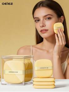 OEIEZ 6 piezas Esponjas de maquillaje, herramientas de aplicación de cosméticos suaves y lisas para BB Cream, base de maquillaje, corrector, estilo coreano cuadrado Difuminador de maquillaje para un cutis perfecto - Amarillo - Ver 12