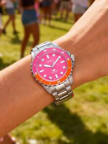 Daily Wearing Of FOSSIL Women's Stainless Steel Three-Hand Watch With Pink Dial And 100M Water Resistance - Pink - View 2