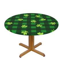 Leaves Clovers St. Patrick's Day Round Fitted Tablecloth With Elastic Edged, Circle Tablecover Waterproof  Household Table Cover For Outdoor Indoor Patio Kitchen,Home Kitchen Dining Camping Table Decor 40~50 In - Check Four-leaf Clover - View 1