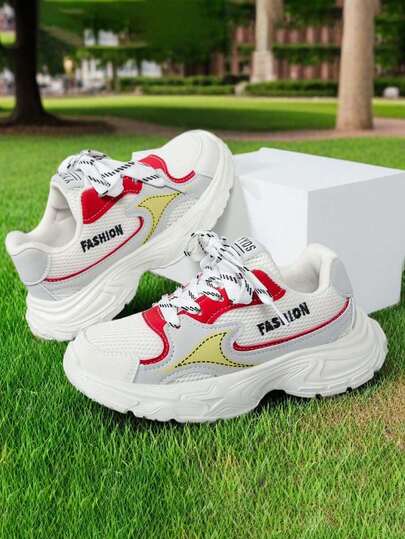 1 Pair Spring/Autumn Fashionable Mesh Children's Sports Shoes, Lightweight Hook And Loop Casual Sneakers For Boys & Girls