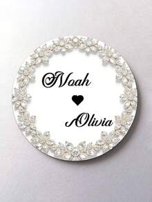 1/2/4/6/10 Pc Personalized Custom Names: Handmade Round Wooden Coasters, Wedding Coasters | Custom Name Wreath Design, Ideal For Weddings, Table Decorations, Wedding Favors, Gifts, And Valentine's Day Decorations - Beige - View 2