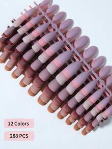 288pcs Matte (12 Colors) Long Almond Shaped Nail Stickers, Available In Brown, Light Brown, Camel And Khaki, Perfect Fit For Fake Nails, Long Almond Nail Stickers - Multicolor - View 2