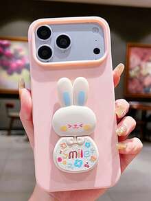 Fashionable Cute 3D Cat Folding Stand Makeup Mirror Phone Case, Soft TPU Material, Compatible With IPhone 17 Pro Max, 16 Pro, 15, 14, 13, 12, 11, X, XS Max, XR - Pink - View 17