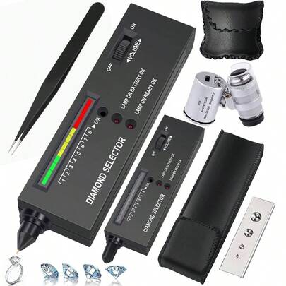 KLONKEE Professional Diamond Tester Pen, High Precision Jewelry Diamond Tester, Electronic Diamond & Gemstone Tester With 60X Magnifier Tool Kit, Suitable For Beginners And Professionals, Including Jewelry Tweezers (Diamond Tester Pen)