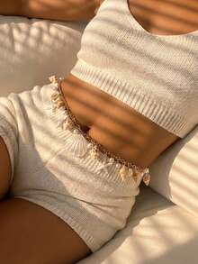 1 chiếc dây đeo eo kiểu dáng gợi cảm, hình sao biển và vỏ sò đính ngọc trai giả, thích hợp cho nữ mặc bikini hoặc áo croptop. - Nhiều màu - Xem 4