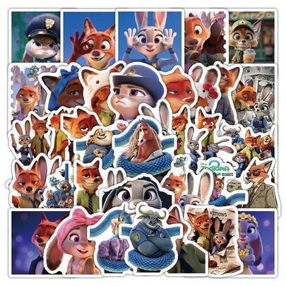 92pcs Random Pattern Crazy Animals City 2 Movie Nick Wilde Judy Hopps Stickers, Crazy Animals City 2 Movie Cross-Border Hot Selling Nick Wilde Judy Cartoon Cute Decorative Stickers For Notebook, Laptop, Phone Case, Waterproof Sticker