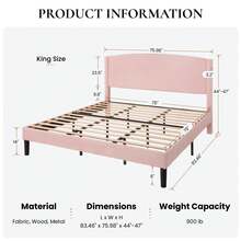 Allewie Modern Full/Queen/King Size Plush Teddy Fabric Bed Frame, Curved Upholstered Headboard, Easy Setup, Reinforced Durable Metal Frame, Under Bed Storage, No Box Spring Required, Pink - 粉色 - 查看 7