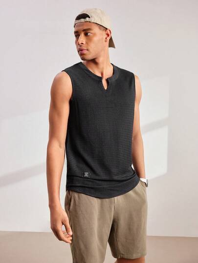 Driftmere 男士字母印花V领休闲百搭背心'男士无袖男士上衣无袖男士肌肉衬衫