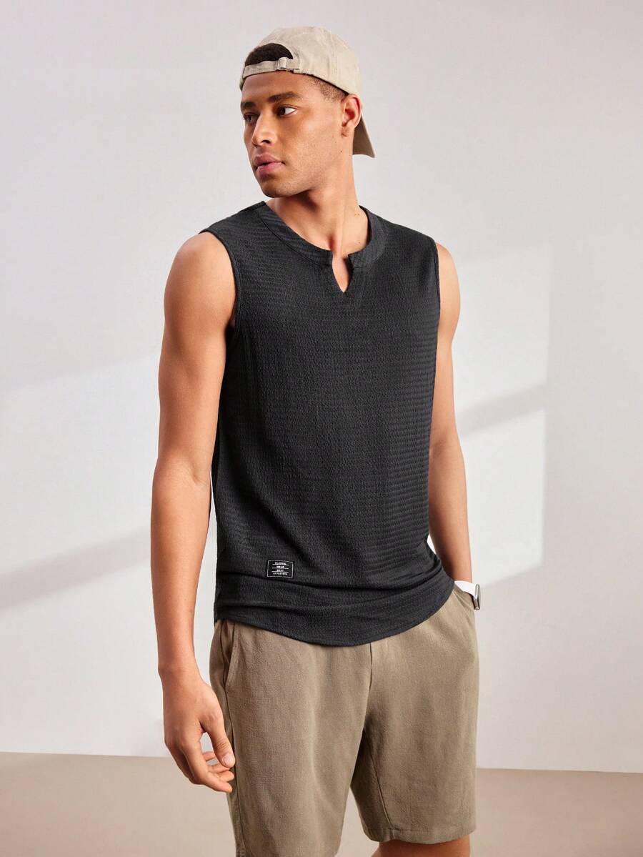 Driftmere 男士字母印花V领休闲百搭背心'男士无袖男士上衣无袖男士肌肉衬衫 - 深灰色 - 查看 1