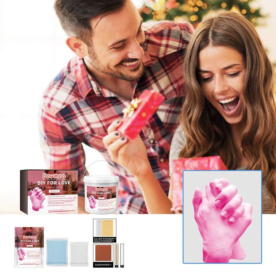 Bricolaje Moldes de manos de pareja para hacer uno mismo, modelos de manos y pies, clonación casera, almohadillas de tinta conmemorativas hechas a mano y polvo de yeso.