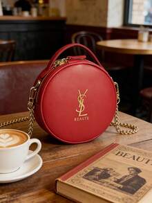 Yves Saint Laurent Red Lacquer Makeup Bag - Glossy Square Cosmetic Case, Fashion Storage Box YSL-GIFT-65 - Red - View 6