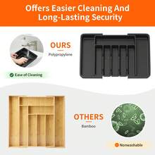 7Sevenjokers 33-57cm Extendable Cutlery Drawer Organiser 8 Compartments Adjustable Plastic Kitchen Utensil Storage Tray For Spoons Forks Miscellaneous Items Home Kitchen Organization - 黑色 - 查看 6
