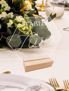 1pc Transparent Acrylic Wedding Table Number Plate - Romantic Wedding Seating Card, Party Birthday Event Dining Table Identifier - Semi-oval Large Size With Small Base - View 4