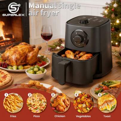 SUPERLEX 3-In-1 Air Fryer 2.5L, Multi-Function Cooking Oven  Built-In Timer Function, Non-Stick Coating Design Of The Inner Pot, Overheating Protection Mechanism, Automatic Power Off Function, Temperature Adjustable Range 80-200°C, Stable Bottom, Portable And Space-Saving, Healthy Oil-Free And Low-Fat Cooking, Supports Automatic Delay Function, Suitable For Kitchen And Travel Barbecue, Fried Chicken, French Fries