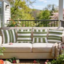 4pcs Vintage Olive Green Striped Wave Pattern Single-Sided Printed Throw Pillow Covers, Decorative Pillow Covers Suitable For Living Room Sofa Bedroom, Pillow Inserts Not Included - Multicolor - View 10