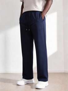 Driftmere 纯色直筒运动裤，四季皆宜，宽松版型，男女通用，休闲街头风，舒适百搭，适合运动慢跑，春夏季通勤穿着。 - 藏蓝色 - 查看 1