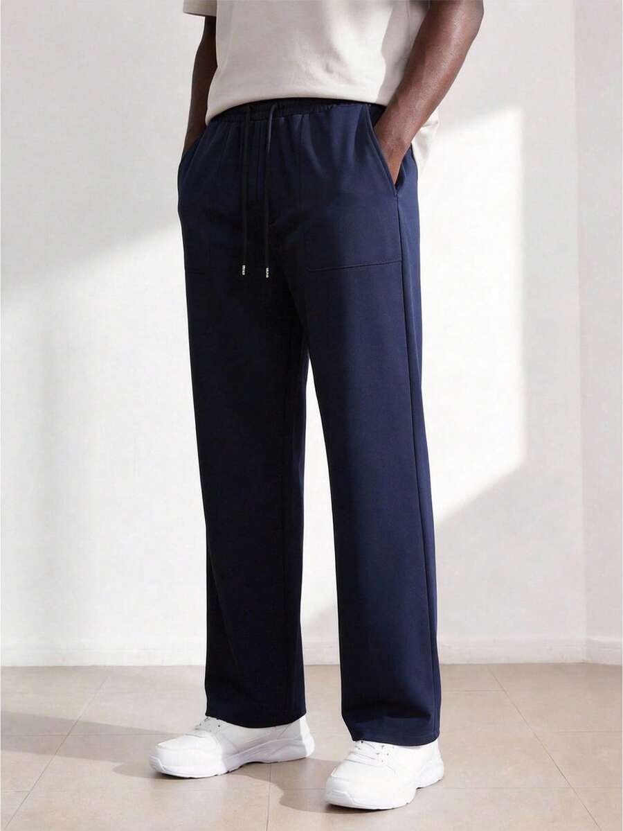 Driftmere 纯色直筒运动裤，四季皆宜，宽松版型，男女通用，休闲街头风，舒适百搭，适合运动慢跑，春夏季通勤穿着。 - 藏蓝色 - 查看 1