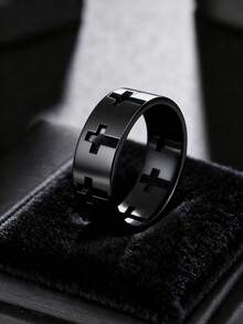 Anel masculino moderno e popular com recorte em cruz, feito em aço inoxidável, ideal para presentear e para um visual estiloso. - Multicolorido - Ver 1