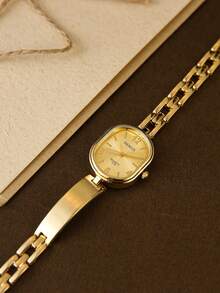 1pc Square Bamboo Knot Quartz Watch In Gold/Silver Color, Suitable For Daily Wear And Perfect Gift For Birthday, Christmas - Gold - View 8