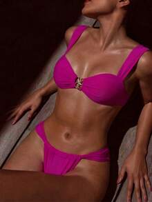 Damen Hot Pink Bikini Set mit Seestern Hardware und verstellbaren Trägern - Lebendiger Badeanzug perfekt für Frühling bis Sommer, Frühlingsoutfits, Urlaubsoutfits, Damen Urlaubsoutfits, Outdoor-Aktivitäten, Sommerfeste, Strandoutfits, Strandurlaub, Reisen, eleganter Stil, Bohemien-Stil, Lässig Kleidung - Pink - Übersicht 1