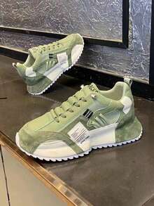 bingyuanjing 男士透气网眼厚底运动鞋，休闲增高运动鞋 - 白綠 - 查看 3