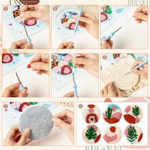 22Pcs DIY Punch Needle Coaster Kit, Poking Your Own Boho Tufted Rug Pads Coasters For Beginners, 6 Pattern Tufted Rug Pads With Adhesive Felt Yarns Embroidery Hoop Instruction - Multicolor - View 8