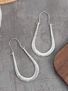 1 Pair Minimalist Retro Silver Hoop Earrings, Versatile Jewelry Accessory For Daily Wear And Parties, Imitation Jewelry Accessory - Antique Silver - View 4