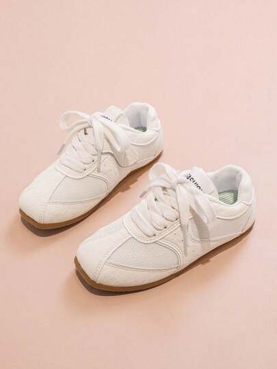 1 Pair Fashionable Minimalist Cute Sports Casual Flat Sneakers For Kids, Suitable For School, Commuting, All Seasons
