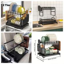 1pc Large 3-Tier Kitchen Rack With Quick Drainage, Knife & Fork Holder, Cutting Board Rack, Multi-Function Tabletop Utensil Organizer For Bowls, Plates, Stylish Metal Rack, Durable Kitchen Supplies, Kitchen Storage Rack - Black - View 11