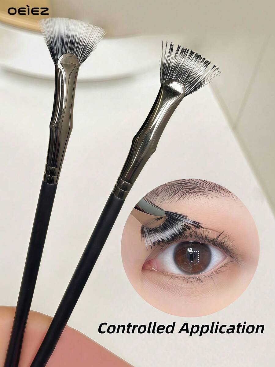 折叠式斜角扇形睫毛刷，2026升级版睫毛膏扇形刷，斜角扇形睫毛刷，不结块，纤长睫毛化妆工具 - 黑色 - 查看 1