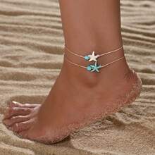 2pcs Bohemian Style Double-Layer Starfish Rope Anklets, Suitable For Daily Commute And Vacation Wear - Multicolor - View 6