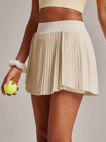 VUTRU 高腰百褶运动裙 二合一防闪光网球高尔夫裙 - 奶油白 - 查看 5