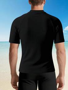 Custom Men's Basic Skins Short Sleeve Rash Guard Swim Shirts Personalized Print Quick Dry Bathing Shirt For Men Fishing Surfing- Add Your Image Photo Design Special Gift - Black - View 2